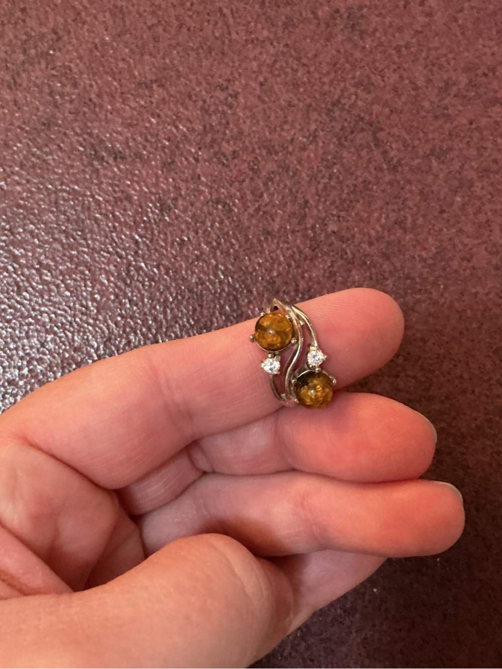 Amber and Silver Swirl ring - Women Jewelry